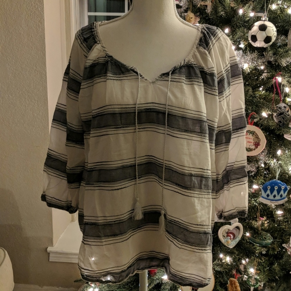 Slightly Sheer Linen Striped Blouse